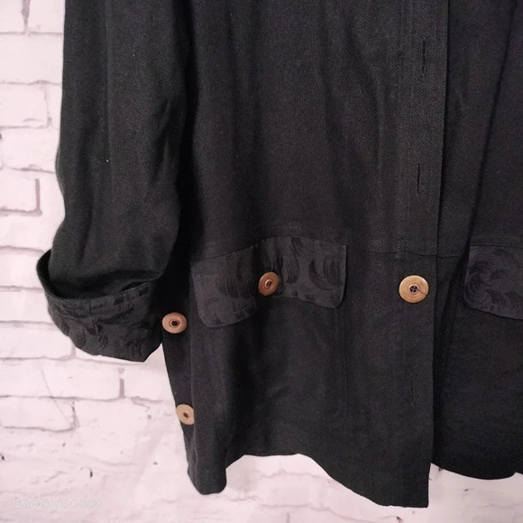 Paul Reid Sz 2/LG Women's Silk Black Jacket Shacket Cuff long Sleeves Floral - Picture 3 of 8